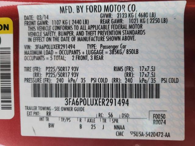 Photo 9 VIN: 3FA6P0LUXER291494 - FORD FUSION SE 