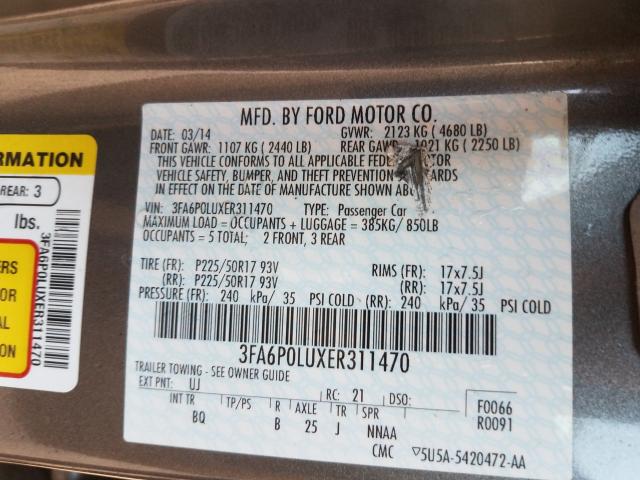 Photo 9 VIN: 3FA6P0LUXER311470 - FORD FUSION SE 