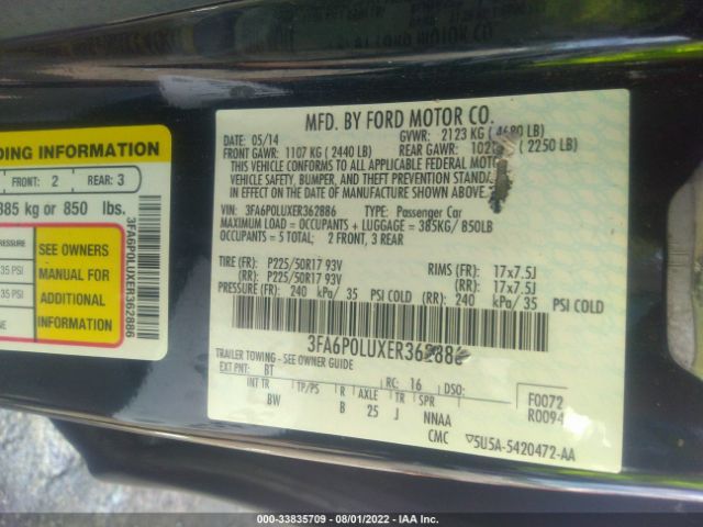 Photo 8 VIN: 3FA6P0LUXER362886 - FORD FUSION 