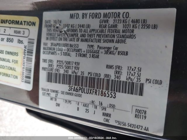 Photo 8 VIN: 3FA6P0LUXFR186553 - FORD FUSION HYBRID 