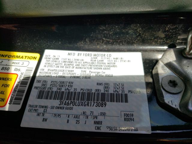 Photo 9 VIN: 3FA6P0LUXGR173089 - FORD FUSION SE 