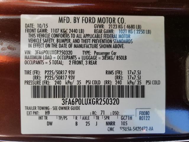 Photo 12 VIN: 3FA6P0LUXGR250320 - FORD FUSION SE 