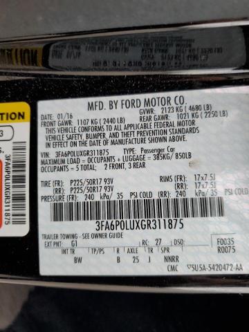 Photo 9 VIN: 3FA6P0LUXGR311875 - FORD FUSION SE 