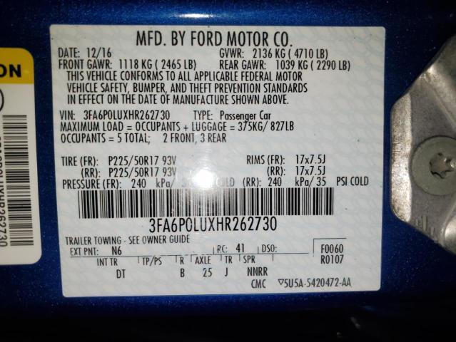 Photo 11 VIN: 3FA6P0LUXHR262730 - FORD FUSION 