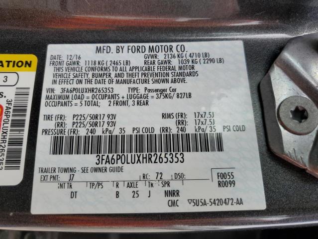 Photo 11 VIN: 3FA6P0LUXHR265353 - FORD FUSION 