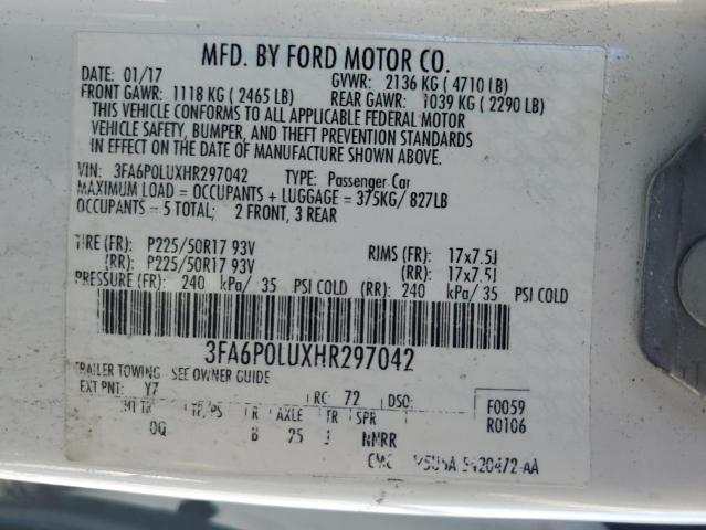 Photo 11 VIN: 3FA6P0LUXHR297042 - FORD FUSION SE 