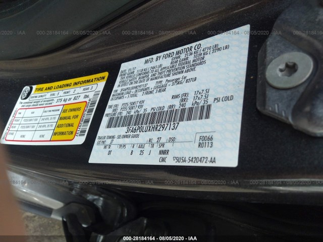 Photo 8 VIN: 3FA6P0LUXHR297137 - FORD FUSION 