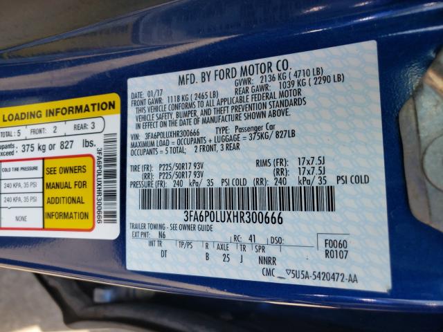 Photo 9 VIN: 3FA6P0LUXHR300666 - FORD FUSION SE 