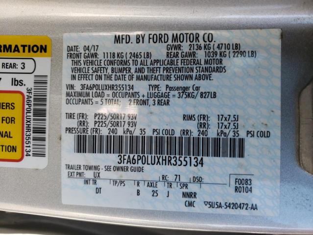 Photo 9 VIN: 3FA6P0LUXHR355134 - FORD FUSION SE 