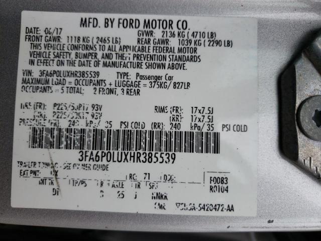 Photo 11 VIN: 3FA6P0LUXHR385539 - FORD FUSION 