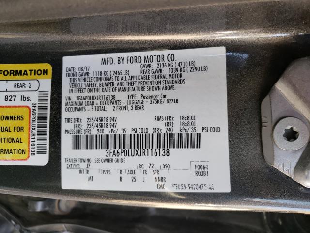 Photo 9 VIN: 3FA6P0LUXJR116138 - FORD FUSION SE 