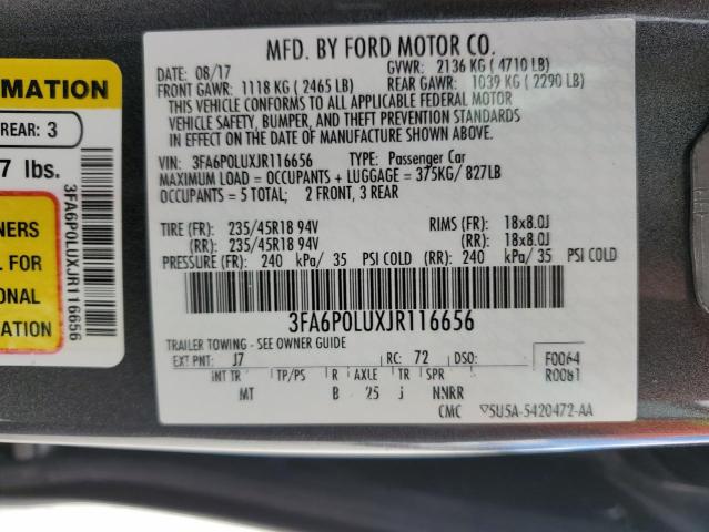 Photo 11 VIN: 3FA6P0LUXJR116656 - FORD FUSION SE 