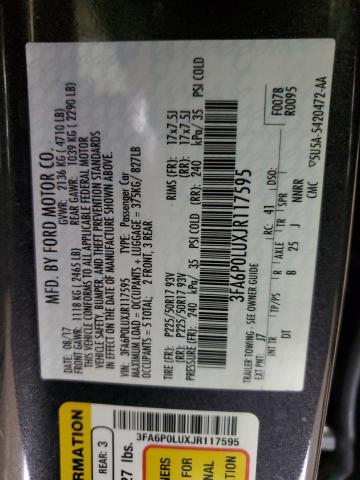 Photo 12 VIN: 3FA6P0LUXJR117595 - FORD FUSION SE 