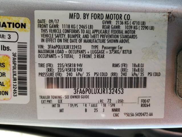 Photo 11 VIN: 3FA6P0LUXJR132453 - FORD FUSION SE 