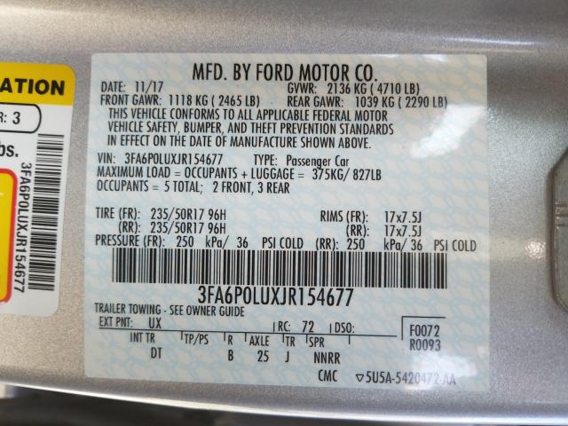 Photo 9 VIN: 3FA6P0LUXJR154677 - FORD FUSION SE 