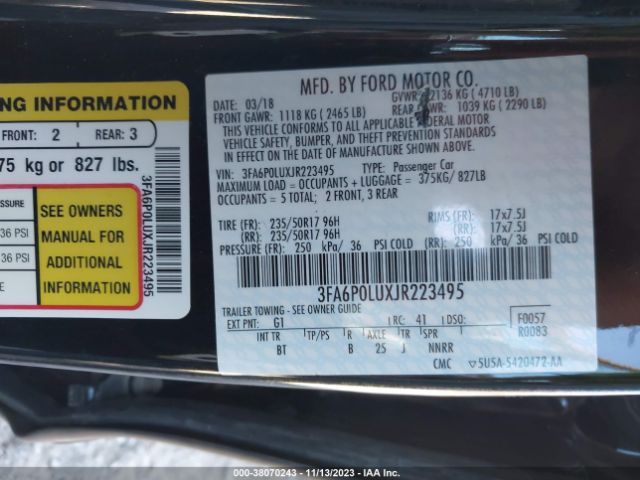 Photo 8 VIN: 3FA6P0LUXJR223495 - FORD FUSION HYBRID 