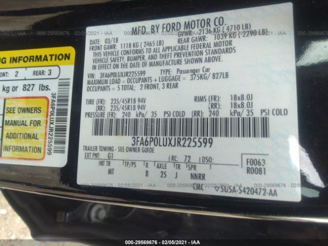 Photo 8 VIN: 3FA6P0LUXJR225599 - FORD FUSION HYBRID 