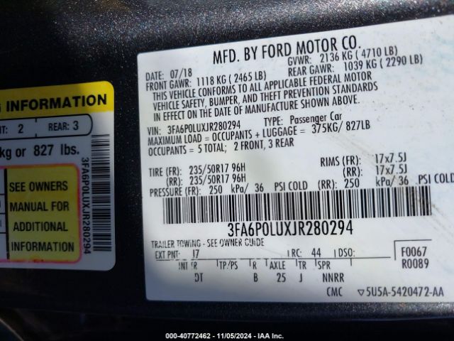 Photo 8 VIN: 3FA6P0LUXJR280294 - FORD FUSION 