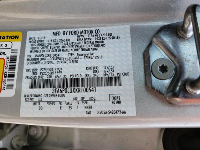 Photo 11 VIN: 3FA6P0LUXKR100541 - FORD FUSION SE 