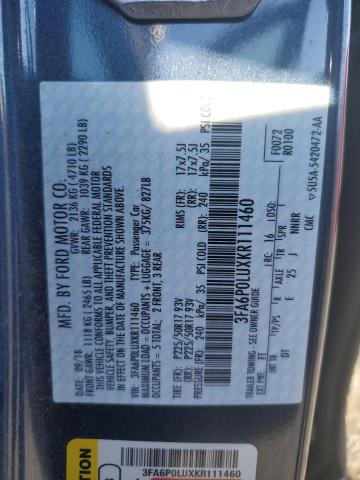 Photo 12 VIN: 3FA6P0LUXKR111460 - FORD FUSION SE 