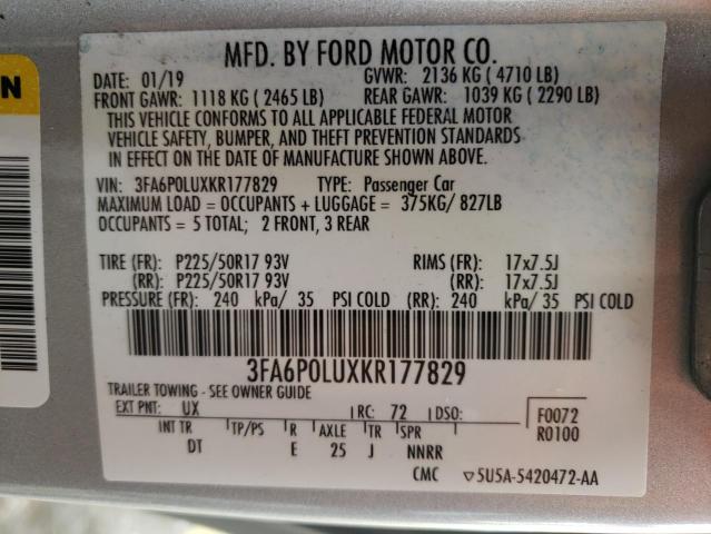 Photo 9 VIN: 3FA6P0LUXKR177829 - FORD FUSION SE 