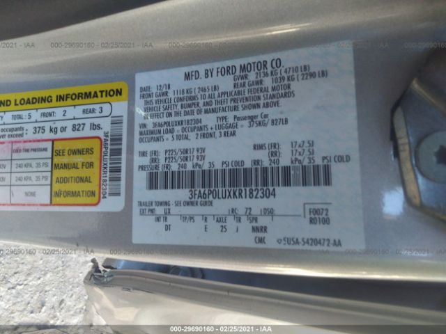 Photo 8 VIN: 3FA6P0LUXKR182304 - FORD FUSION HYBRID 