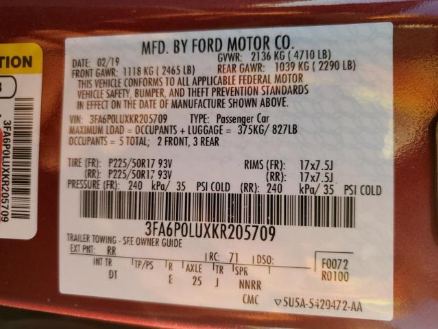 Photo 11 VIN: 3FA6P0LUXKR205709 - FORD FUSION SE 