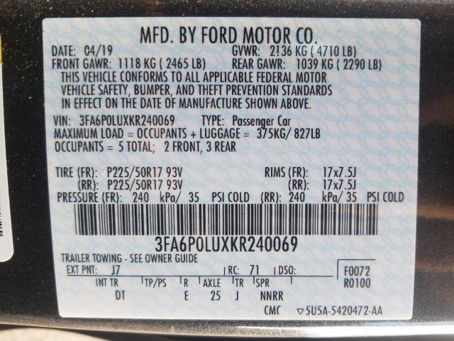 Photo 9 VIN: 3FA6P0LUXKR240069 - FORD FUSION SE 