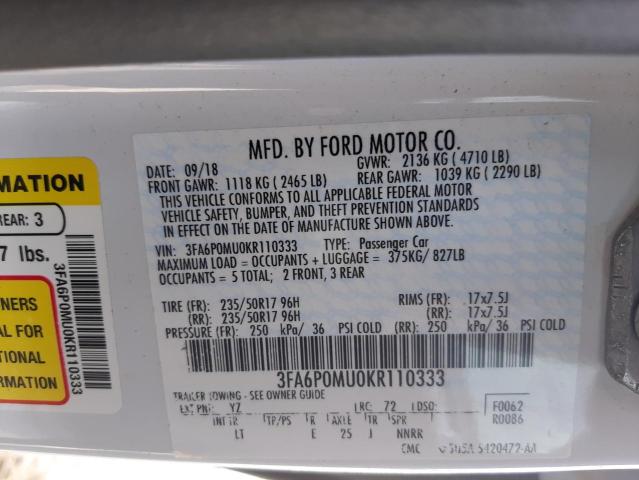 Photo 9 VIN: 3FA6P0MU0KR110333 - FORD FUSION SEL 