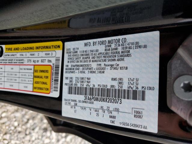 Photo 12 VIN: 3FA6P0MU0KR202073 - FORD FUSION SEL 
