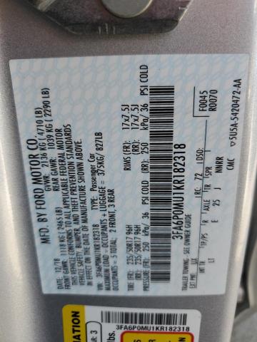 Photo 9 VIN: 3FA6P0MU1KR182318 - FORD FUSION SEL 