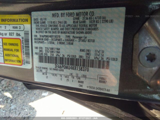 Photo 8 VIN: 3FA6P0MU4KR158370 - FORD FUSION HYBRID 