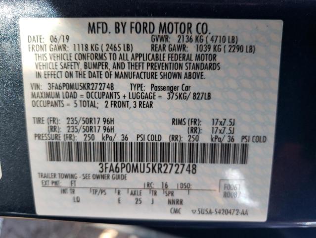 Photo 12 VIN: 3FA6P0MU5KR272748 - FORD FUSION 