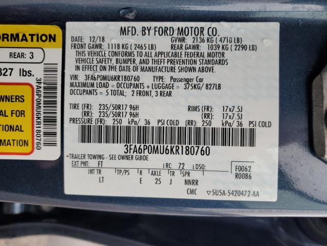 Photo 12 VIN: 3FA6P0MU6KR180760 - FORD FUSION SEL 