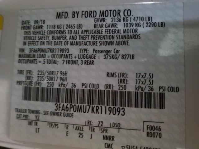 Photo 11 VIN: 3FA6P0MU7KR119093 - FORD FUSION SEL 