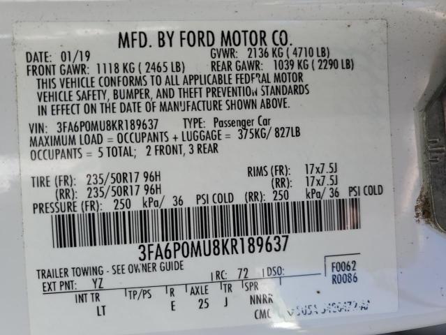 Photo 11 VIN: 3FA6P0MU8KR189637 - FORD FUSION 