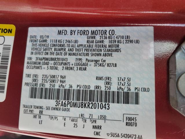 Photo 11 VIN: 3FA6P0MU8KR201043 - FORD FUSION 