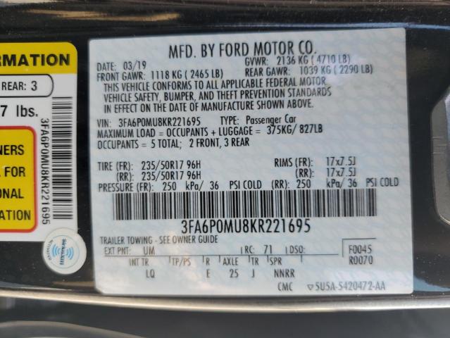 Photo 11 VIN: 3FA6P0MU8KR221695 - FORD FUSION SEL 