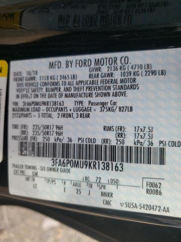 Photo 9 VIN: 3FA6P0MU9KR138163 - FORD FUSION SEL 