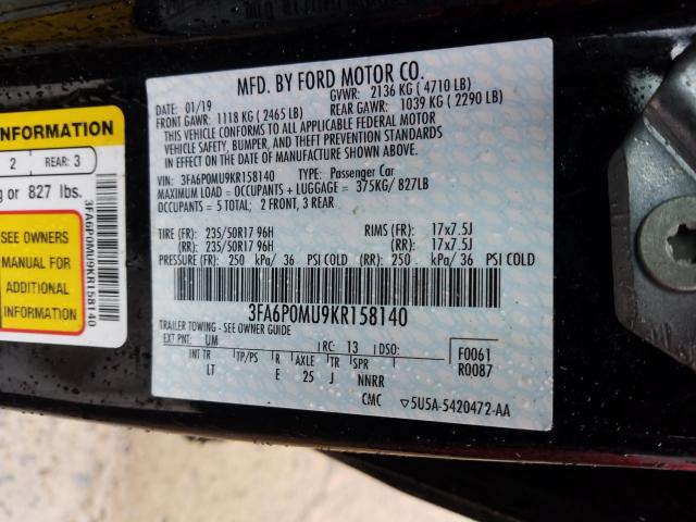 Photo 9 VIN: 3FA6P0MU9KR158140 - FORD FUSION SEL 