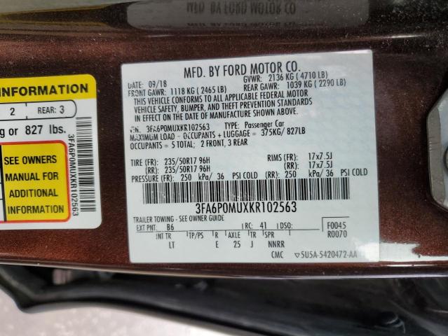 Photo 11 VIN: 3FA6P0MUXKR102563 - FORD FUSION SEL 