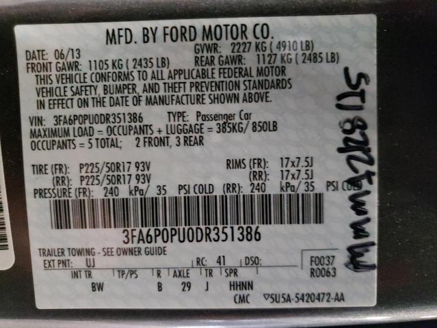 Photo 11 VIN: 3FA6P0PU0DR351386 - FORD FUSION 