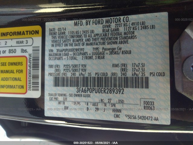 Photo 8 VIN: 3FA6P0PU0ER289392 - FORD FUSION ENERGI 