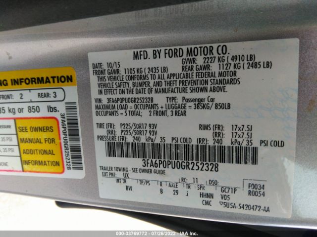 Photo 8 VIN: 3FA6P0PU0GR252328 - FORD FUSION ENERGI 