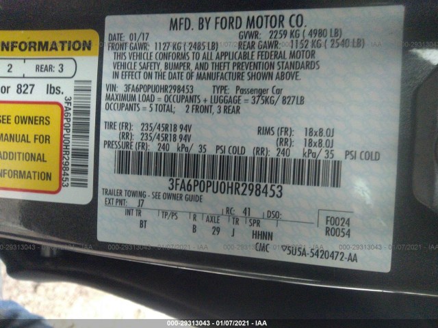 Photo 8 VIN: 3FA6P0PU0HR298453 - FORD FUSION ENERGI 