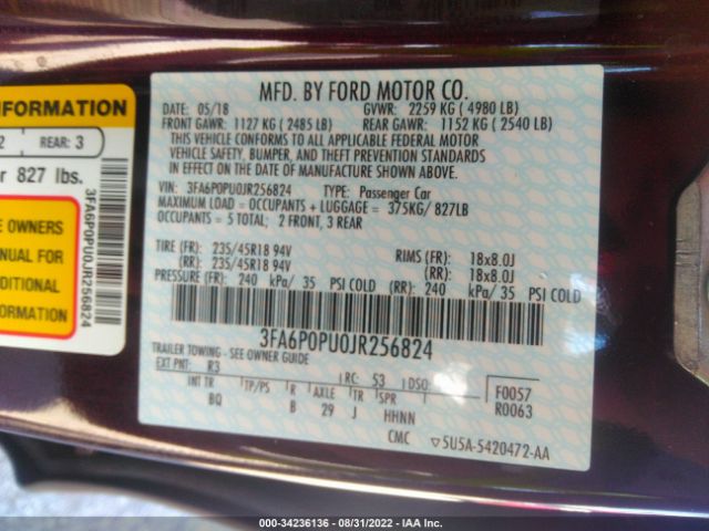 Photo 8 VIN: 3FA6P0PU0JR256824 - FORD FUSION ENERGI 