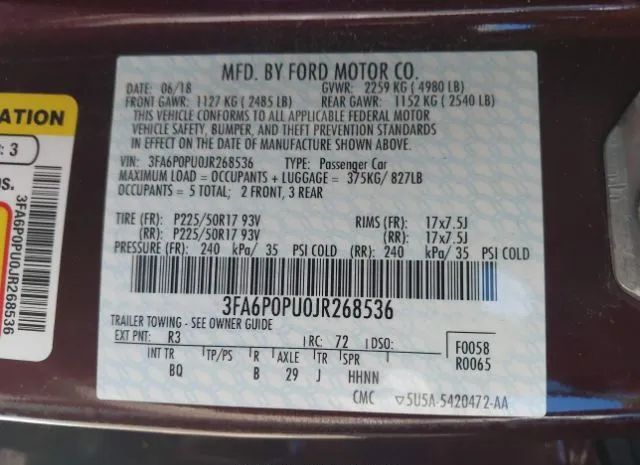 Photo 8 VIN: 3FA6P0PU0JR268536 - FORD FUSION ENERGI 