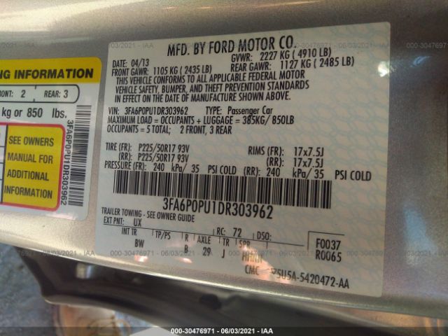 Photo 8 VIN: 3FA6P0PU1DR303962 - FORD FUSION ENERGI 