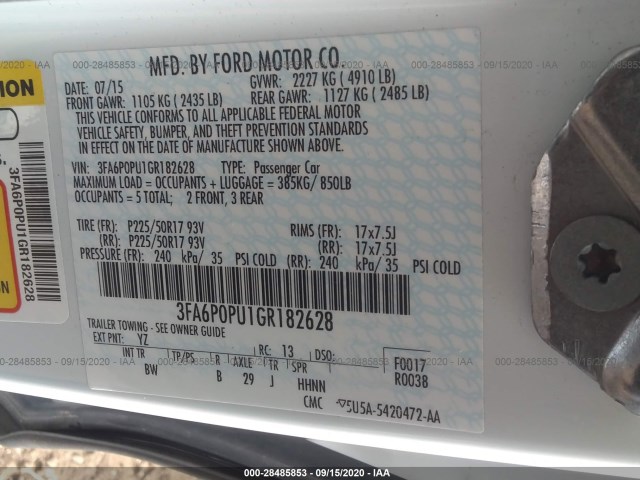 Photo 8 VIN: 3FA6P0PU1GR182628 - FORD FUSION ENERGI 