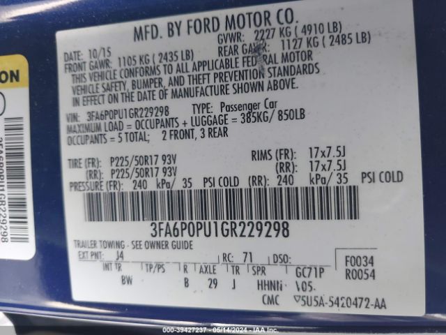 Photo 8 VIN: 3FA6P0PU1GR229298 - FORD FUSION ENERGI 